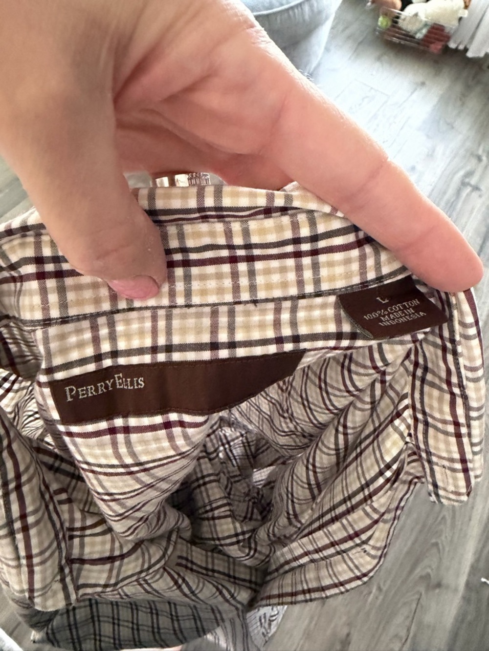 Perry Ellis Men’s Plaid Button Down Shirt Cotton Long Sleeve Size L - Picture 5 of 5